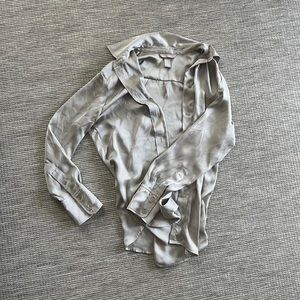 Satin long sleeve button up collared shirt